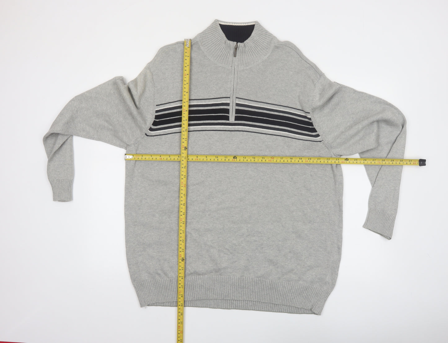 Sun River Men’s Grey XL 1/2 Zip Cotton Striped Jumper