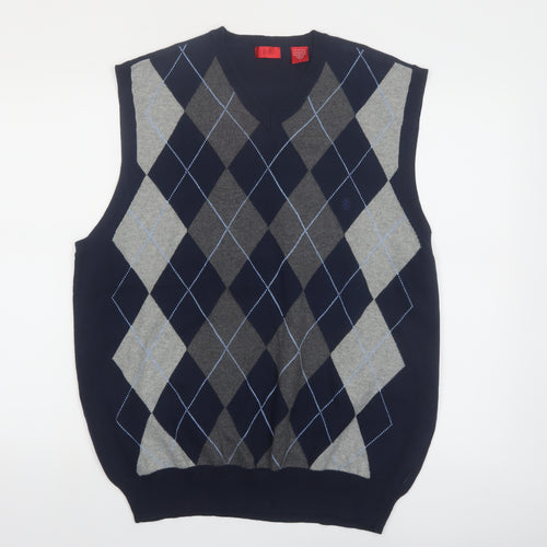 IZOD Men's Blue Argyle Cotton V-Neck Sleeveless Vest Jumper Size L