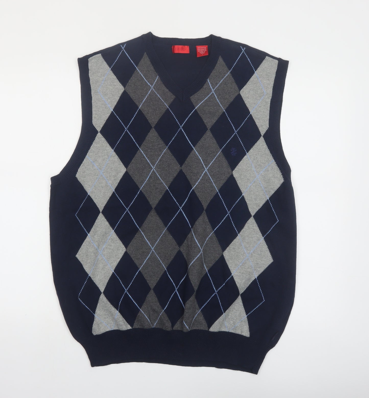 IZOD Men's Blue Argyle Cotton V-Neck Sleeveless Vest Jumper Size L