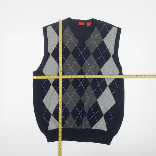 IZOD Men's Blue Argyle Cotton V-Neck Sleeveless Vest Jumper Size L