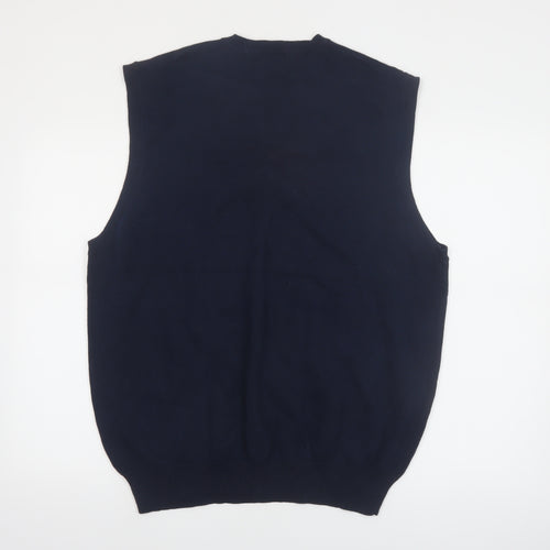 IZOD Men's Blue Argyle Cotton V-Neck Sleeveless Vest Jumper Size L