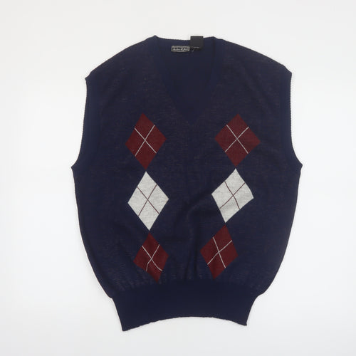 Andrew St. John Men's Blue Argyle Knit Sleeveless V-Neck Jumper Vest XL