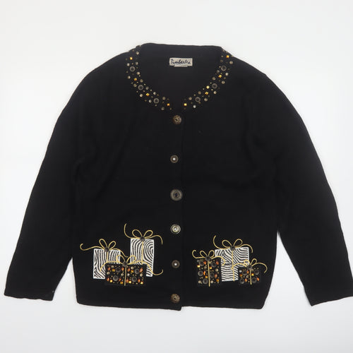 Timberlea Womens Black Beaded Christmas Cardigan L