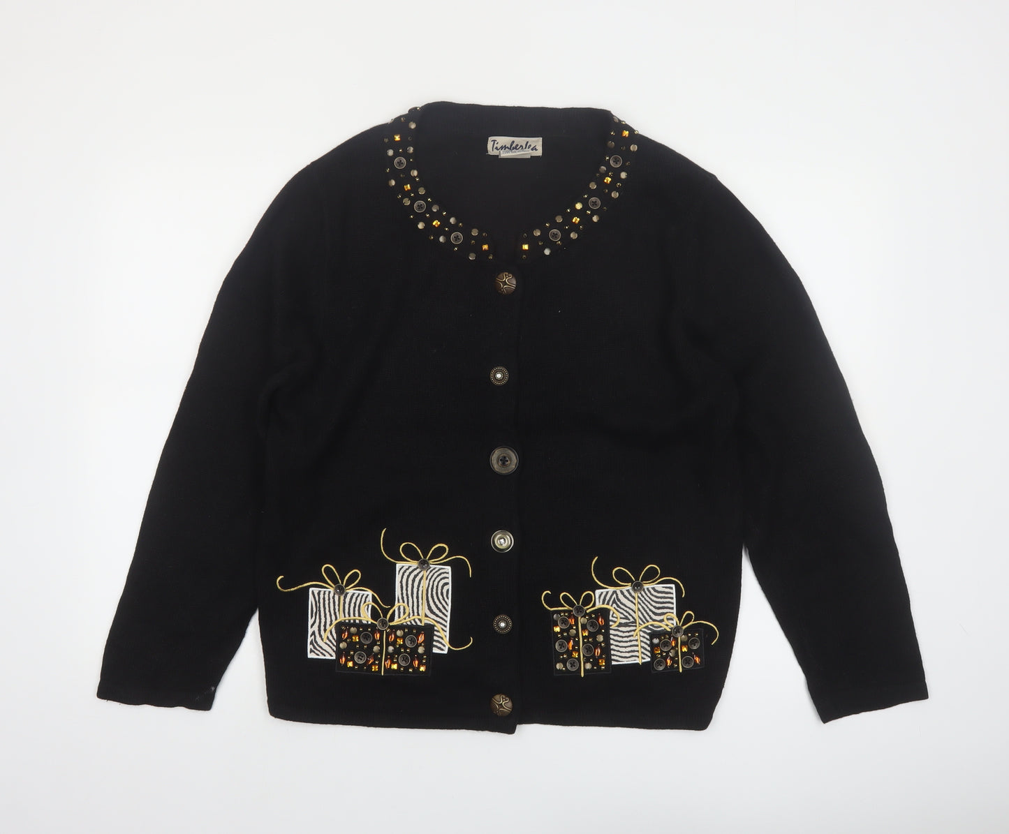Timberlea Womens Black Beaded Christmas Cardigan L