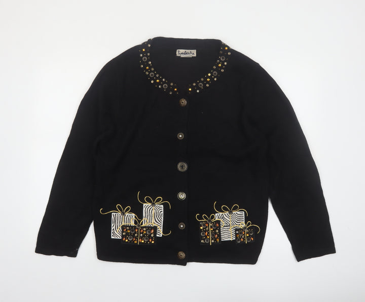Timberlea Womens Black Beaded Christmas Cardigan L