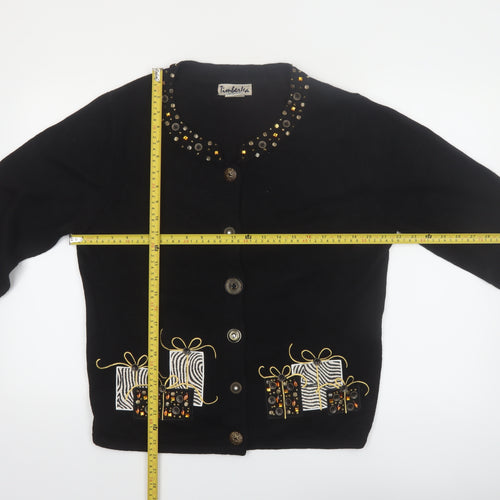 Timberlea Womens Black Beaded Christmas Cardigan L