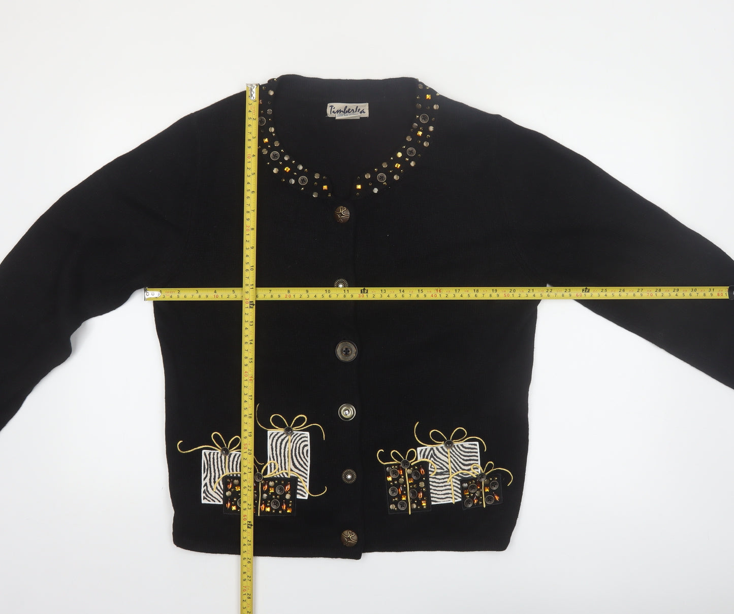 Timberlea Womens Black Beaded Christmas Cardigan L