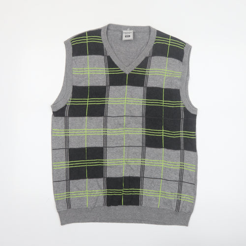 Checkpoint Denim Mens Grey Check Cotton Sleeveless Vest L