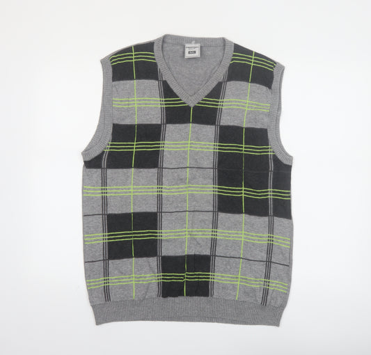 Checkpoint Denim Mens Grey Check Cotton Sleeveless Vest L