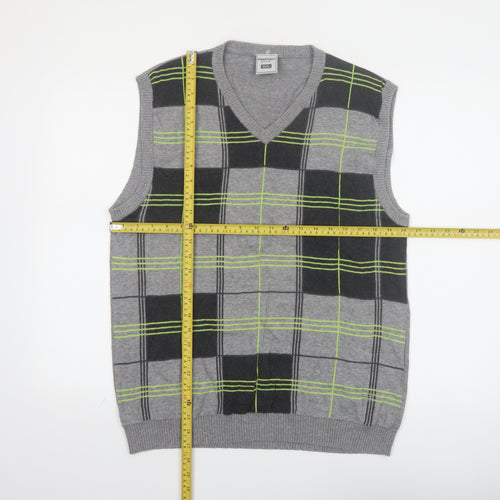 Checkpoint Denim Mens Grey Check Cotton Sleeveless Vest L