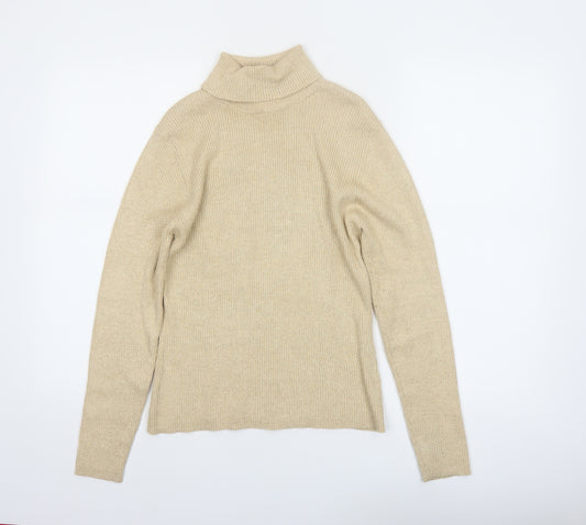 Worthington Women Beige Petite Large Roll Neck Knit Jumper
