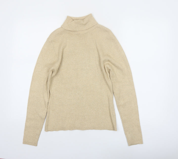 Worthington Women Beige Petite Large Roll Neck Knit Jumper