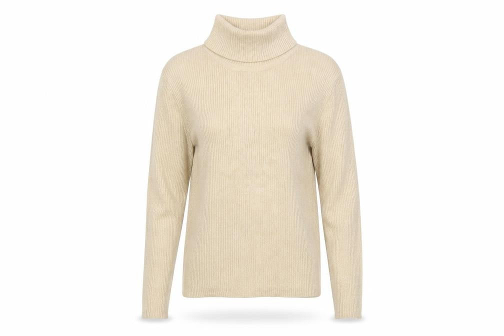 Worthington Women Beige Petite Large Roll Neck Knit Jumper