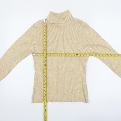 Worthington Women Beige Petite Large Roll Neck Knit Jumper