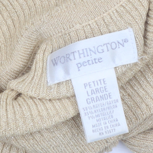 Worthington Women Beige Petite Large Roll Neck Knit Jumper