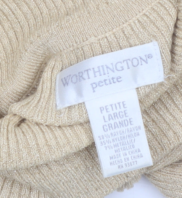 Worthington Women Beige Petite Large Roll Neck Knit Jumper