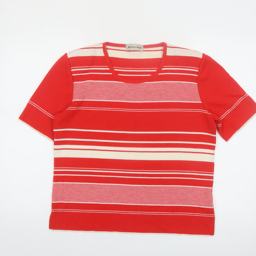 Monsardi Womens Red Striped Short Sleeve Knit Jumper Size 20