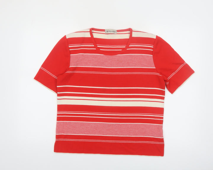 Monsardi Womens Red Striped Short Sleeve Knit Jumper Size 20