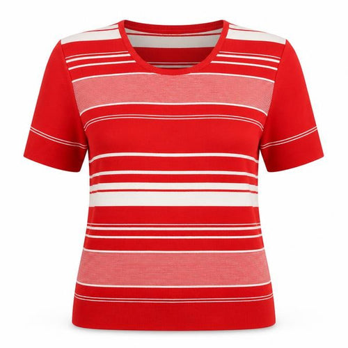 Monsardi Womens Red Striped Short Sleeve Knit Jumper Size 20