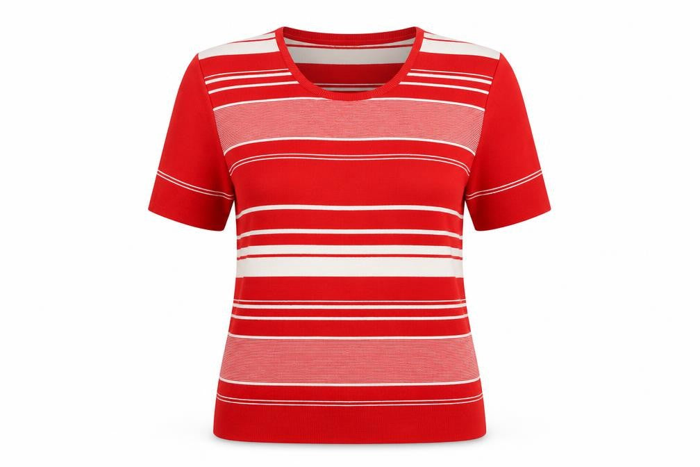 Monsardi Womens Red Striped Short Sleeve Knit Jumper Size 20