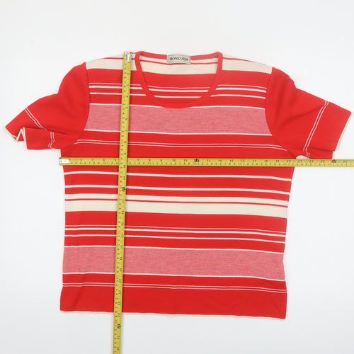 Monsardi Womens Red Striped Short Sleeve Knit Jumper Size 20
