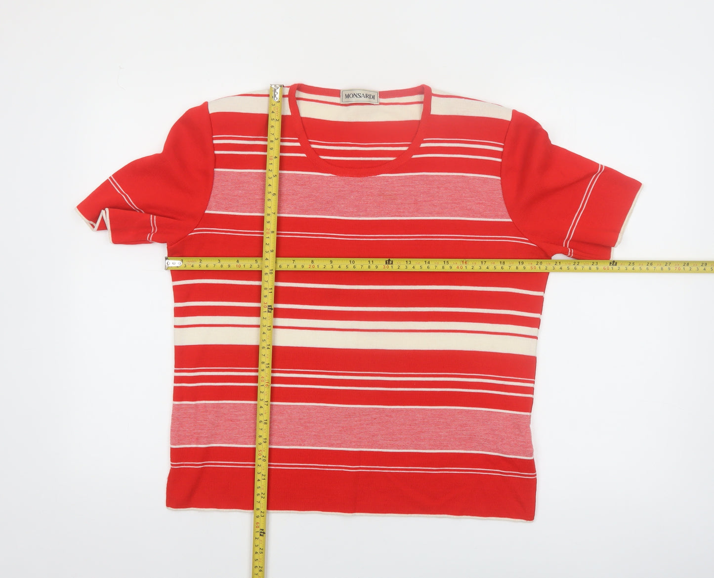 Monsardi Womens Red Striped Short Sleeve Knit Jumper Size 20
