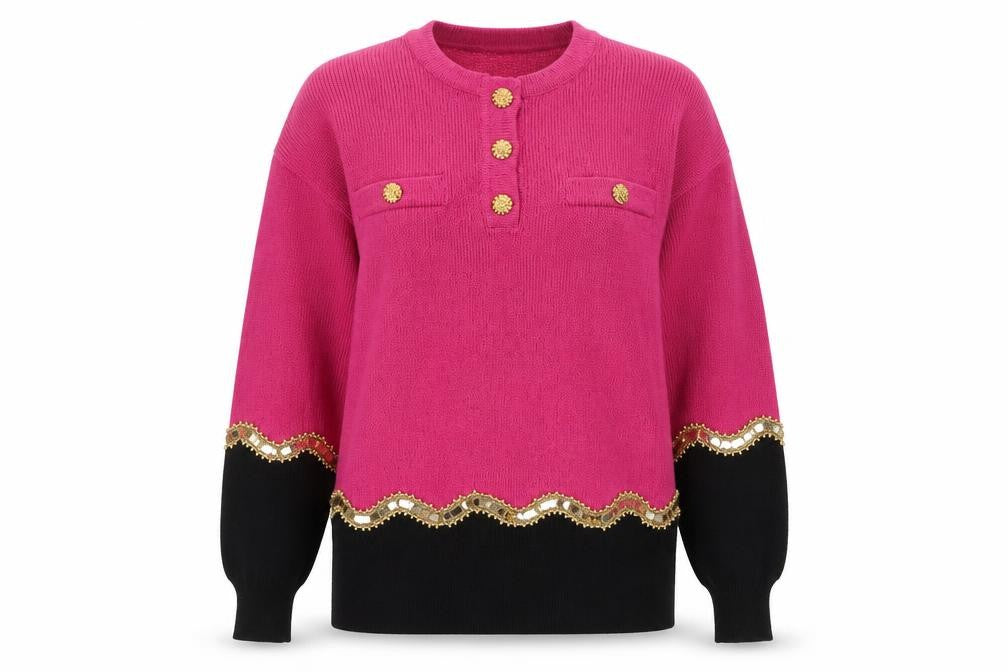 Lawrence Rich Seymour Levy Women's Pink Wool Embellished Jumper M