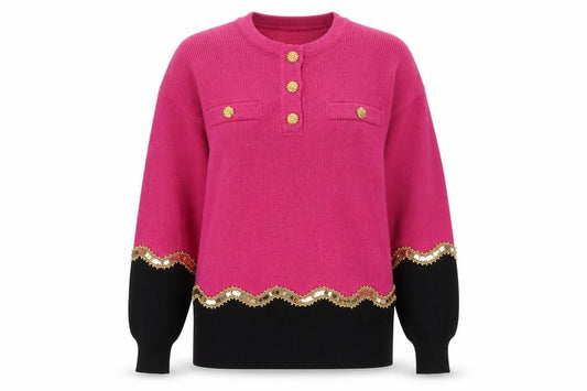 Front view of Lawrence Rich Seymour Levy Women's Pink Wool Embellished Jumper M