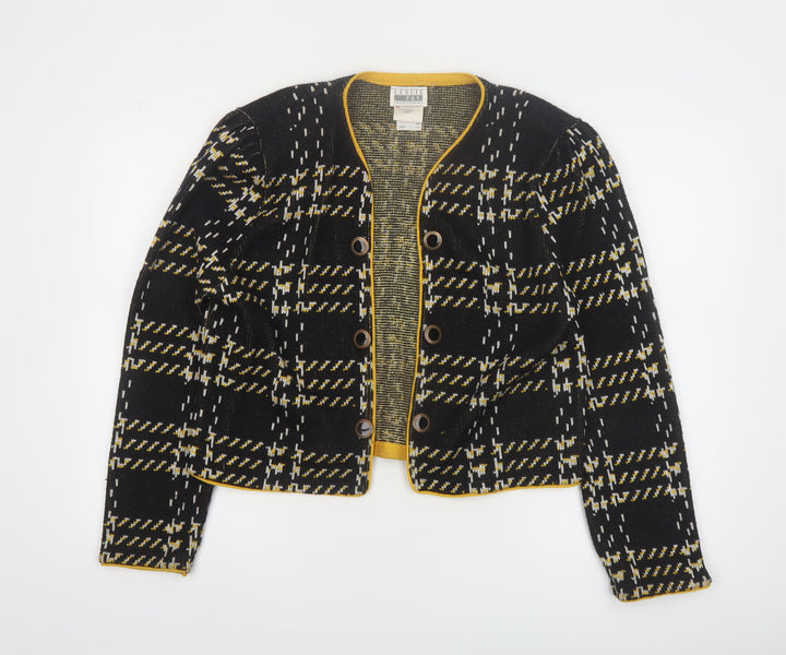 Leslie Fay Women’s Black Checked Cardigan Size 16 Acrylic Knit
