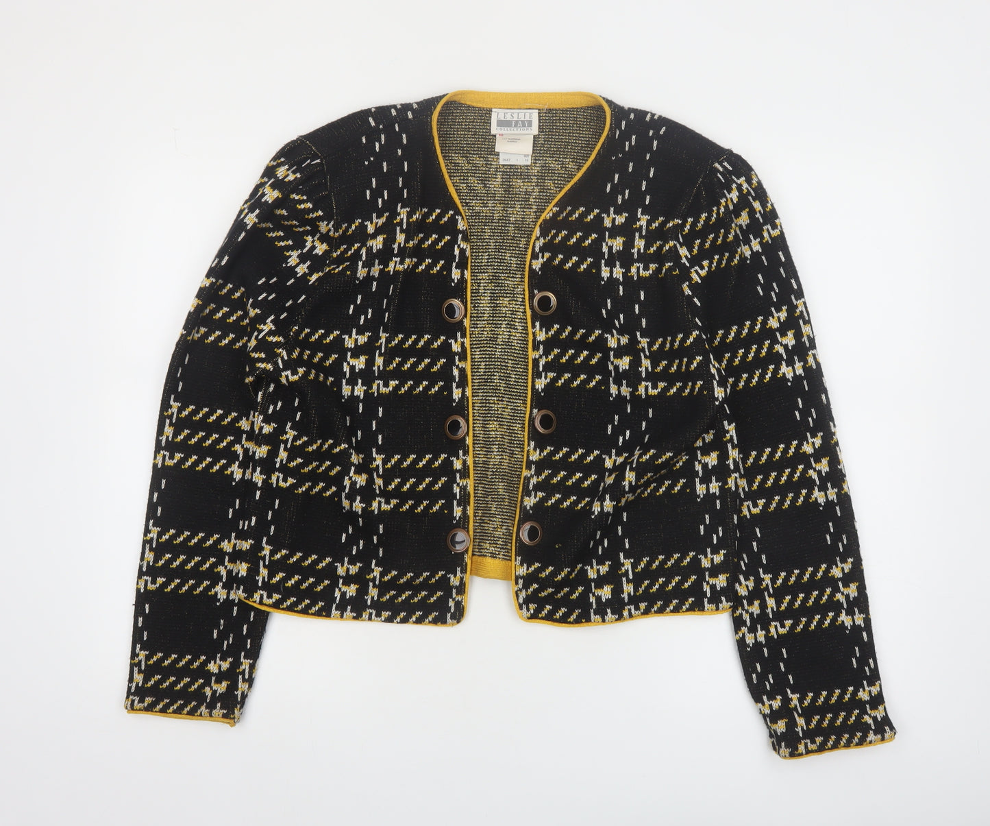 Leslie Fay Women’s Black Checked Cardigan Size 16 Acrylic Knit
