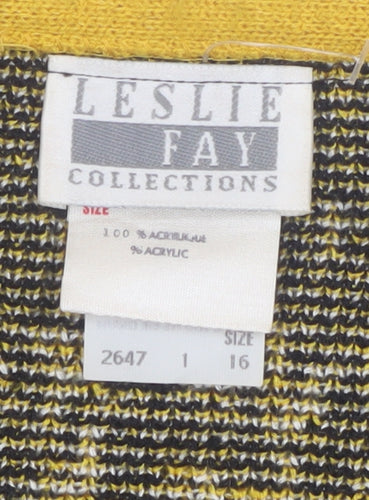 Leslie Fay Women’s Black Checked Cardigan Size 16 Acrylic Knit