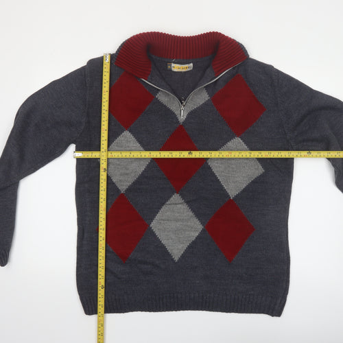 Jeep by Dandy Men's Grey Argyle 1/2 Zip Wool Blend Jumper XL