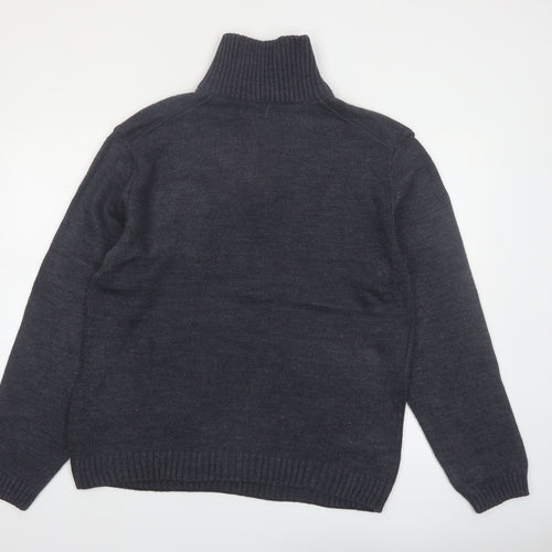 Jeep by Dandy Men's Grey Argyle 1/2 Zip Wool Blend Jumper XL