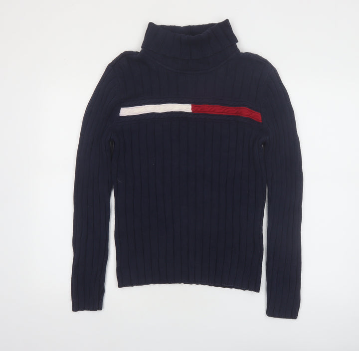 Tommy Hilfiger Womens Navy Roll Neck Rib Knit Jumper Size L