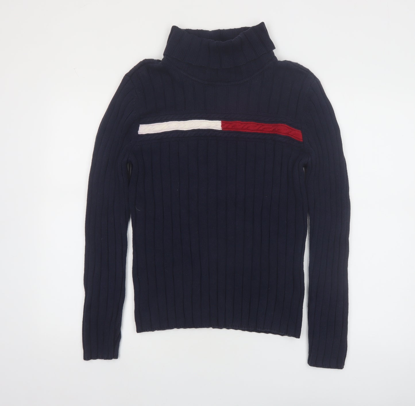 Tommy Hilfiger Womens Navy Roll Neck Rib Knit Jumper Size L