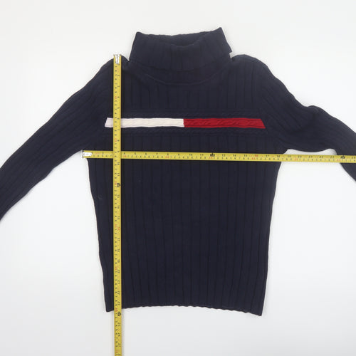 Tommy Hilfiger Womens Navy Roll Neck Rib Knit Jumper Size L