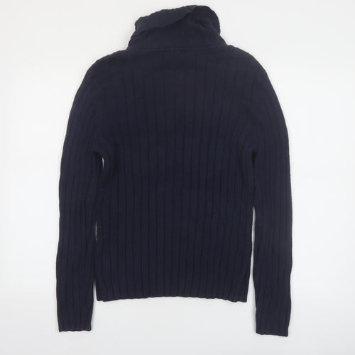 Tommy Hilfiger Womens Navy Roll Neck Rib Knit Jumper Size L