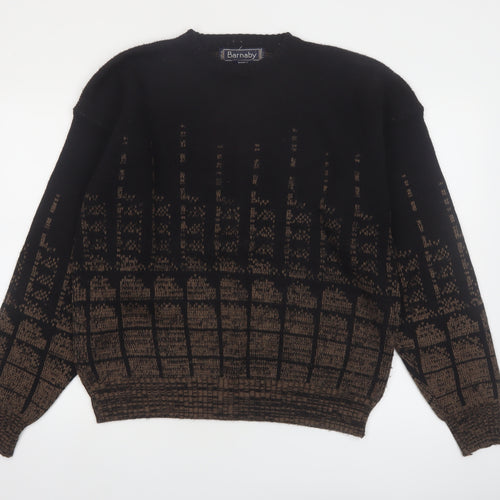 Barnaby Men's Black Brown Acrylic Knit Jumper XL Classic Patterned