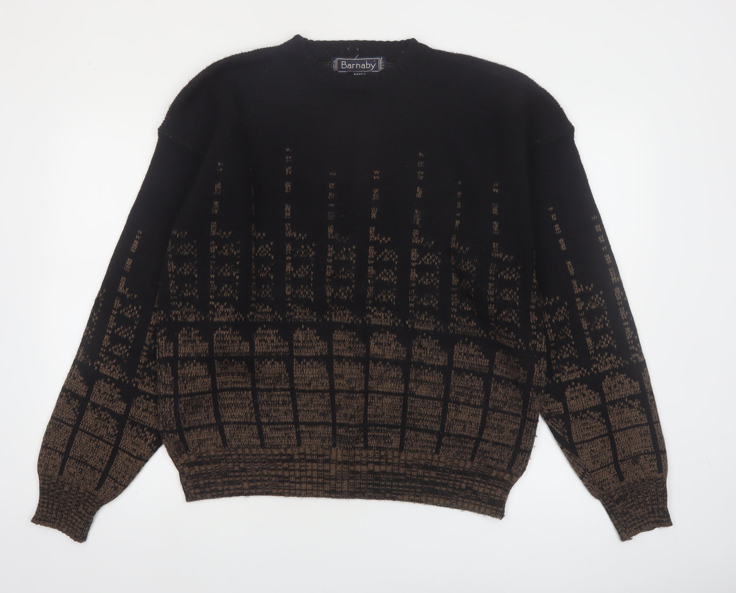 Barnaby Men's Black Brown Acrylic Knit Jumper XL Classic Patterned