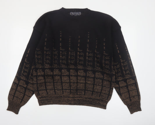 Barnaby Men's Black Brown Acrylic Knit Jumper XL Classic Patterned