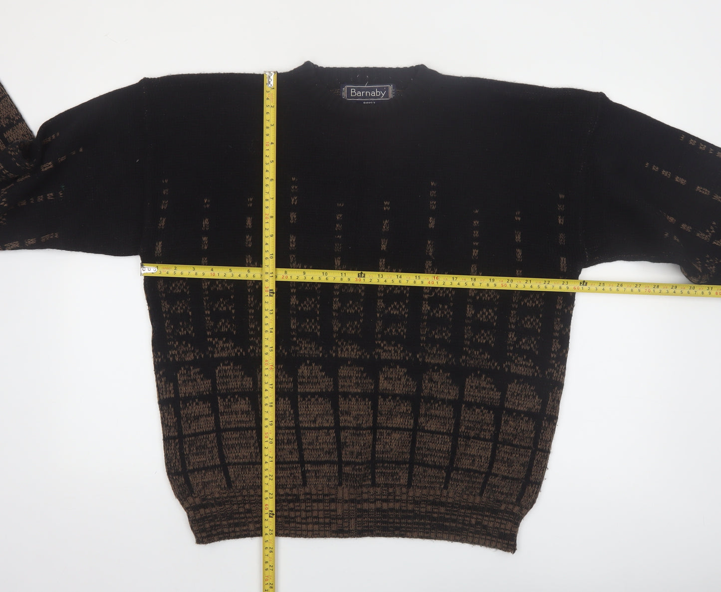 Barnaby Men's Black Brown Acrylic Knit Jumper XL Classic Patterned