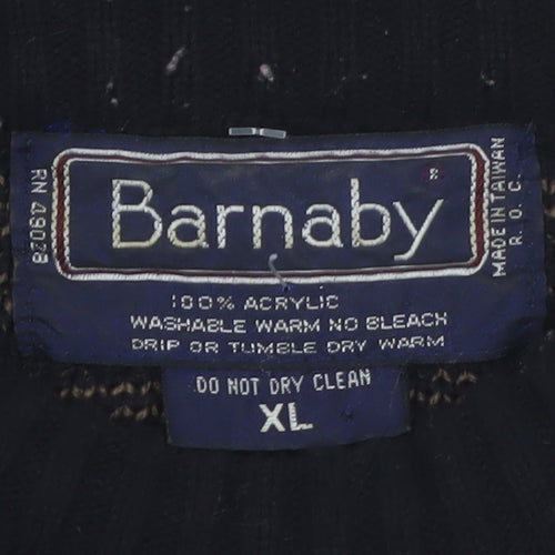 Barnaby Men's Black Brown Acrylic Knit Jumper XL Classic Patterned