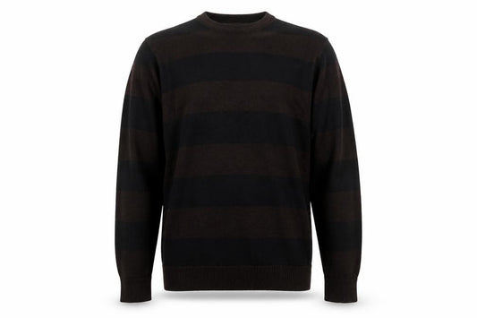 Cornfield Men's Brown Striped Crew Neck Knit Jumper Size M