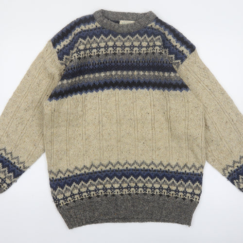 St. John's Bay Men's Beige Fair Isle Wool Blend Pullover Jumper L