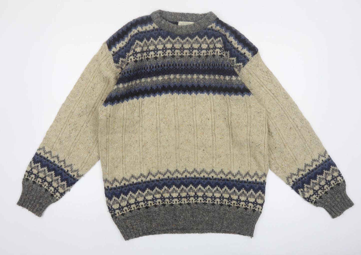 St. John's Bay Men's Beige Fair Isle Wool Blend Pullover Jumper L