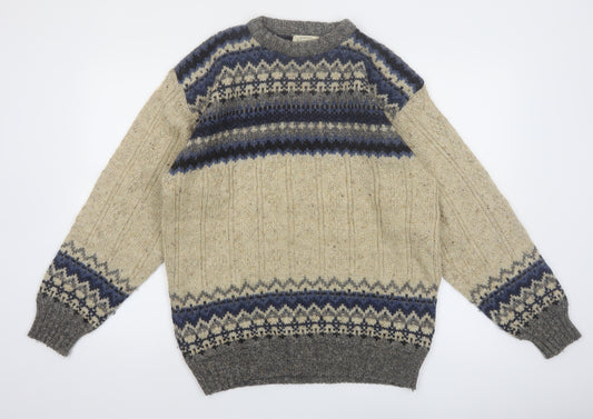 St. John's Bay Men's Beige Fair Isle Wool Blend Pullover Jumper L