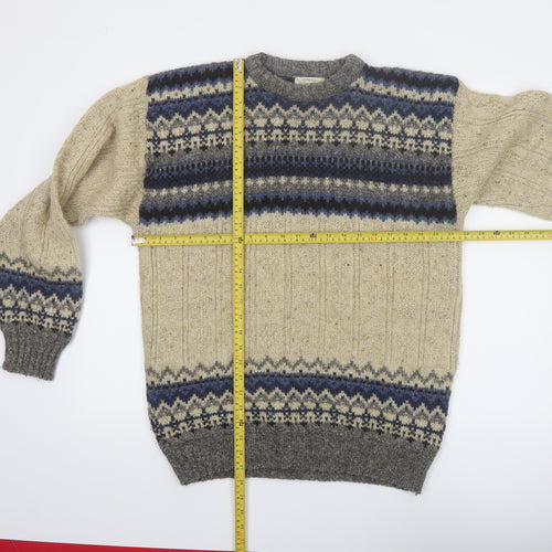 St. John's Bay Men's Beige Fair Isle Wool Blend Pullover Jumper L