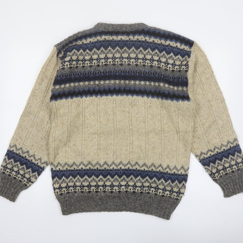 St. John's Bay Men's Beige Fair Isle Wool Blend Pullover Jumper L