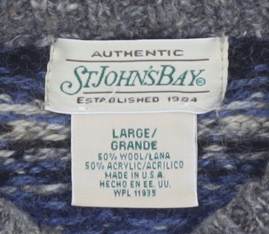 St. John's Bay Men's Beige Fair Isle Wool Blend Pullover Jumper L