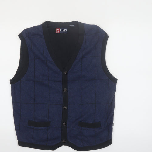 Chaps Men's Blue Check Cotton Button Vest Size L